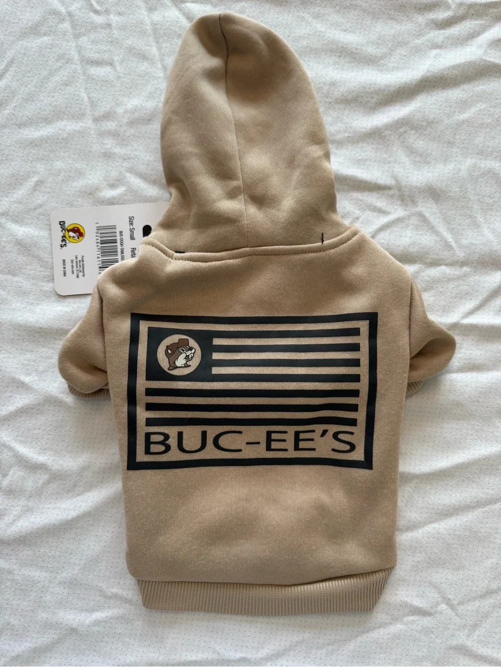 Buc-ee’s Beige / Tan Dog Hoodie with Cartoon Pup Patch Size S